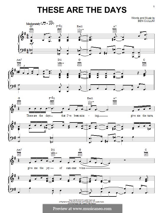 These Are the Days: Для голоса и фортепиано (или гитары) by Ben Cullum