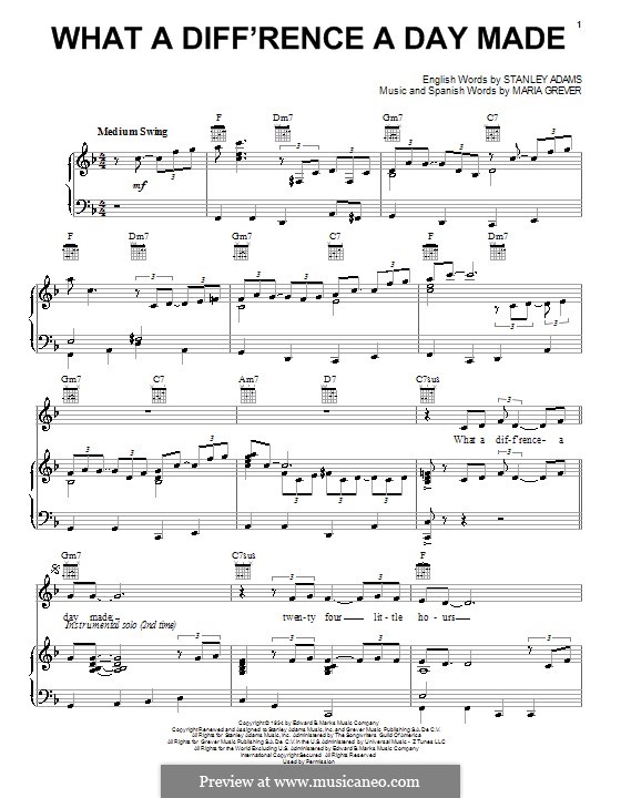 What a Diff'rence a Day Made (Jamie Cullum): Для голоса и фортепиано (или гитары) by Maria Grever