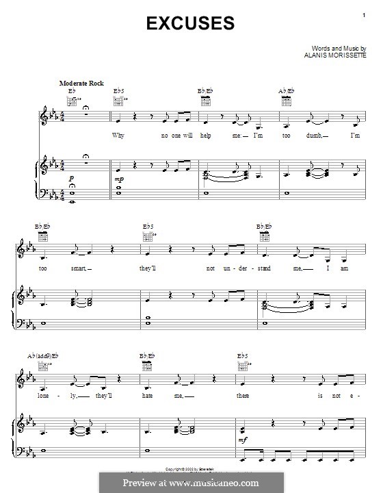 Excuses: Для голоса и фортепиано (или гитары) by Alanis Morissette