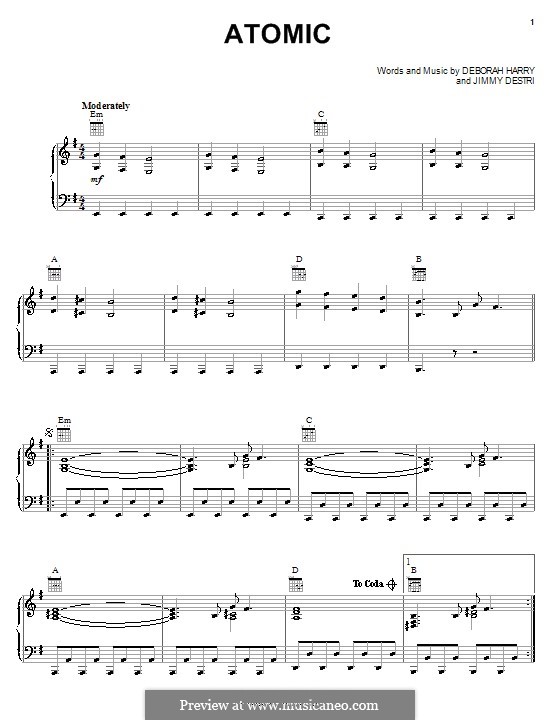 Atomic (Blondie): Для голоса и фортепиано (или гитары) by Deborah Harry, James Mollica Destri