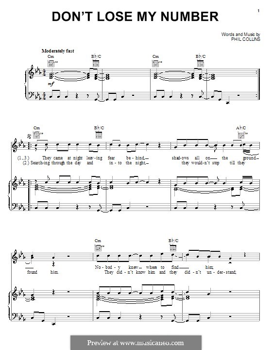 Don't Lose My Number: Для голоса и фортепиано (или гитары) by Phil Collins