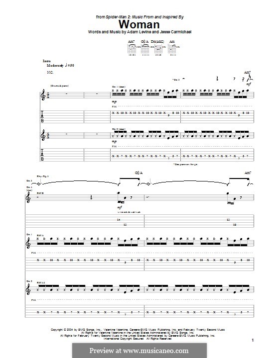 Woman (Maroon 5): Гитарная табулатура by Adam Levine, Jesse Carmichael