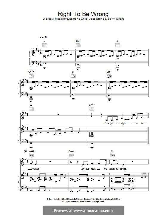 Right To Be Wrong: Для голоса и фортепиано (или гитары) by Betty Wright, Desmond Child, Joss Stone