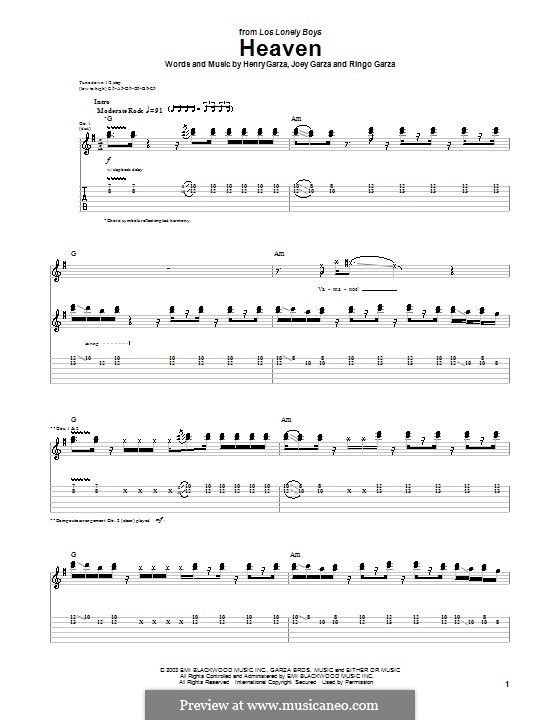 Heaven (Los Lonely Boys): Гитарная табулатура by Henry Garza, Joey Garza, Ringo Garza