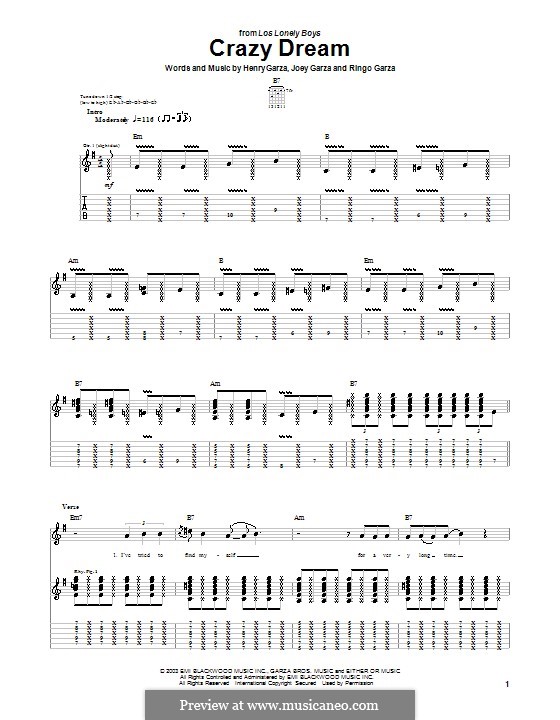 Crazy Dream (Los Lonely Boys): Гитарная табулатура by Henry Garza, Joey Garza, Ringo Garza