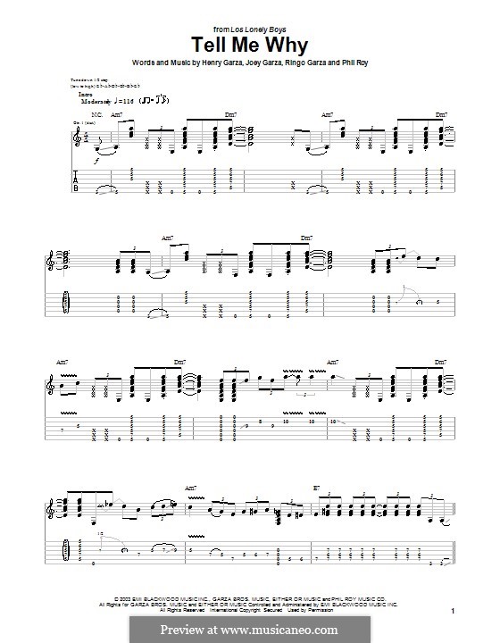 Tell Me Why (Los Lonely Boys): Гитарная табулатура by Phil Roy, Henry Garza, Joey Garza, Ringo Garza