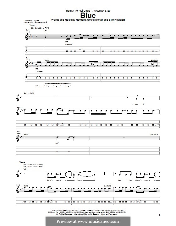 Blue (A Perfect Circle): Гитарная табулатура by Billy Howerdel, Maynard James Keenan