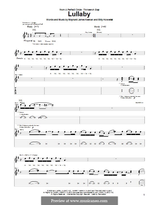 Lullaby (A Perfect Circle): Гитарная табулатура by Billy Howerdel, Maynard James Keenan