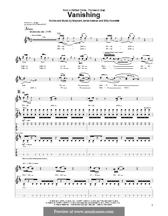 Vanishing (A Perfect Circle): Гитарная табулатура by Billy Howerdel, Maynard James Keenan