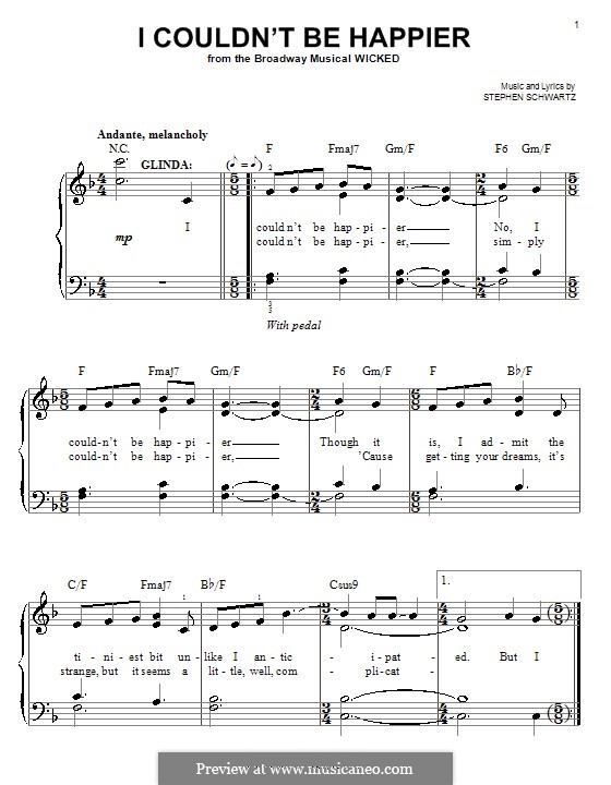 I Couldn't Be Happier: Для фортепиано (легкий уровень) by Stephen Schwartz