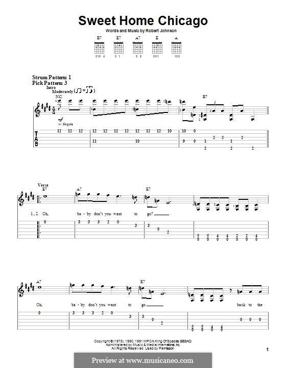 Sweet Home Chicago (Eric Clapton): Для гитары (очень легкая версия) by Robert Leroy Johnson