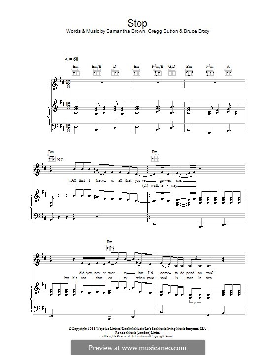 Stop (Jamelia): Для голоса и фортепиано (или гитары) by Bruce Brody, Gregg Sutton, Samantha Brown