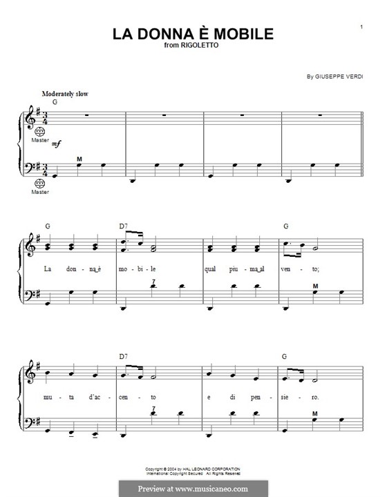 La donna è mobile (Over the Summer Sea) printable scores: Для аккордеона by Джузеппе Верди