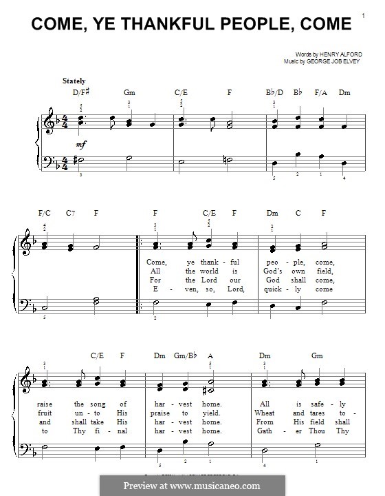 Come, Ye Thankful People, Come: Для фортепиано by George Job Elvey