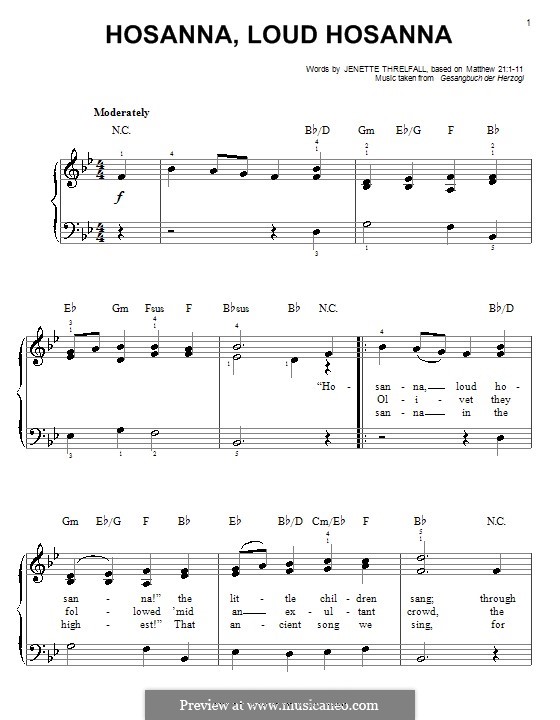 Hosanna, Loud Hosanna: Для фортепиано by Unknown (works before 1850)