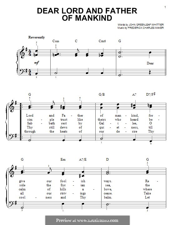 Dear Lord and Father of Mankind: Для фортепиано by Frederick Charles Maker