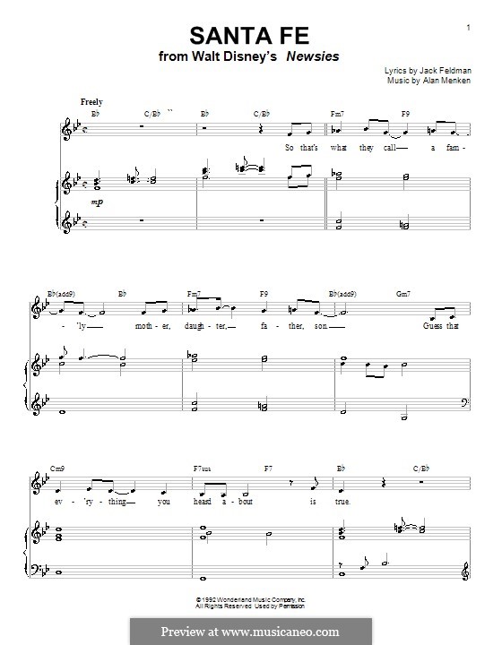 Santa Fe (from Newsies): Для голоса и фортепиано (или гитары) by Alan Menken