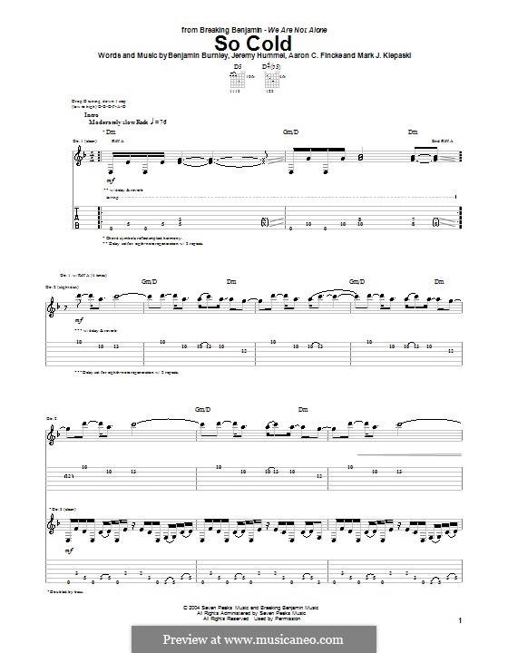So Cold (Breaking Benjamin): Гитарная табулатура by Aaron C. Fincke, Benjamin Burnley, Jeremy Hummel, Mark J. Klepaski