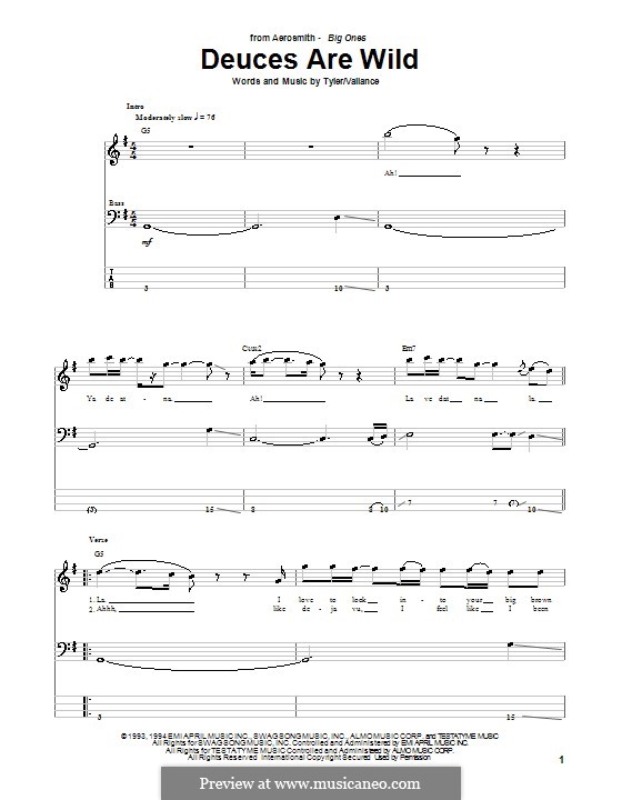 Deuces Are Wild (Aerosmith): Для бас-гитары с табулатурой by Jim Vallance, Steven Tyler