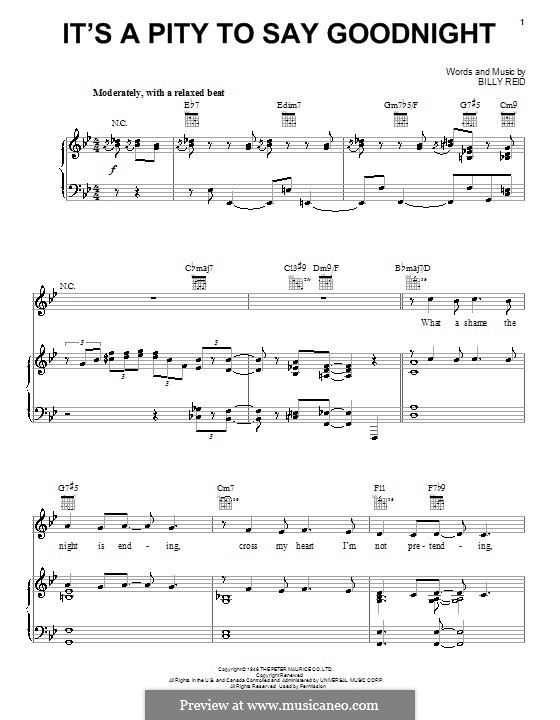 It's a Pity to Say Goodnight (Ella  Fitzgerald): Для голоса и фортепиано (или гитары) by Billy Reid