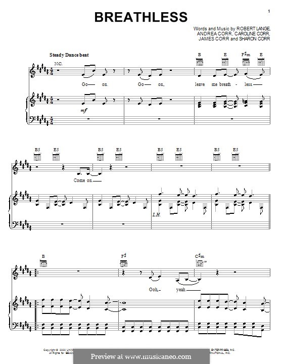 Breathless (The Corrs): Для голоса и фортепиано (или гитары) by Andrea Corr, Caroline Corr, Jim Corr, Sharon Corr