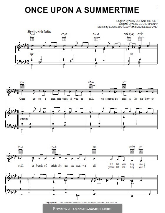 Once Upon a Summertime (Tony Bennett): Для голоса и фортепиано (или гитары) by Eddie Barclay, Michel Legrand