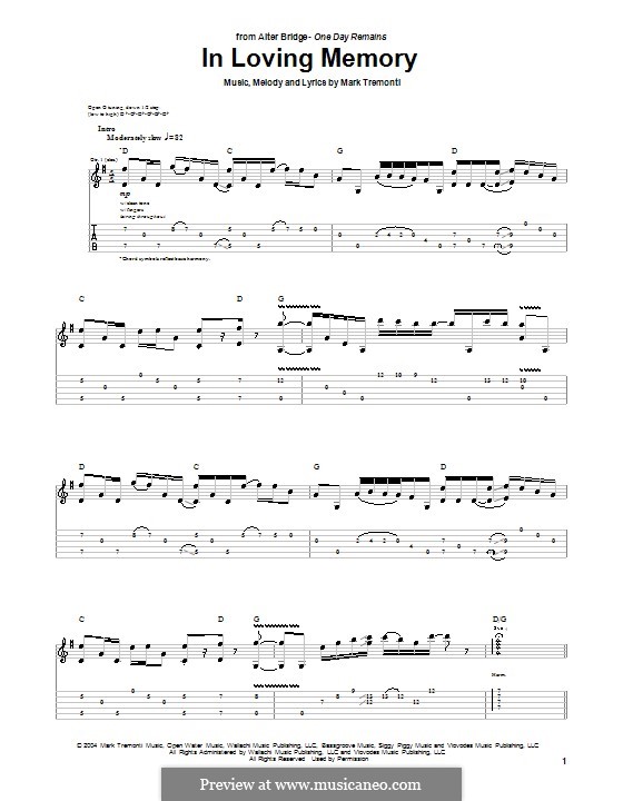 In Loving Memory (Alter Bridge): Для гитары с табулатурой by Mark Tremonti
