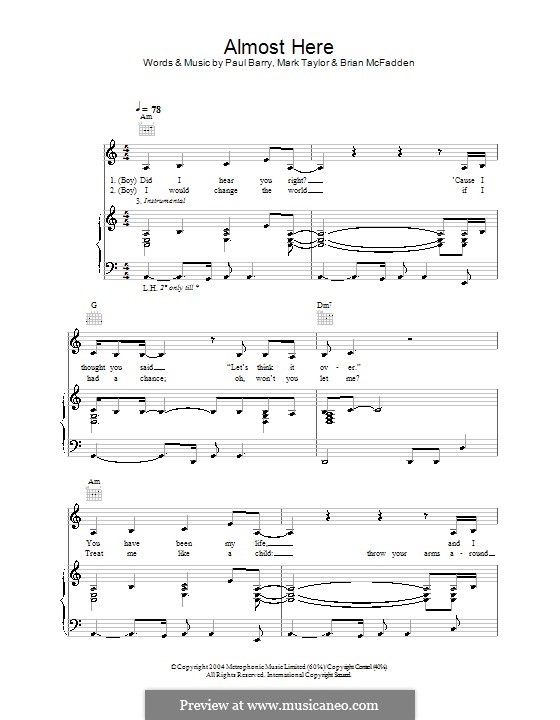 Almost Here (Delta Goodrem & Brian McFadden): Для голоса и фортепиано (или гитары) by Mark Taylor, Paul Barry