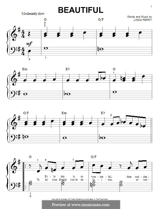 Beautifull (Christina Aguilera & Beverly McClellan): Для фортепиано (очень легкая версия) by Linda Perry