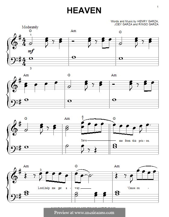 Heaven (Los Lonely Boys): Для фортепиано (очень легкая версия) by Henry Garza, Joey Garza, Ringo Garza
