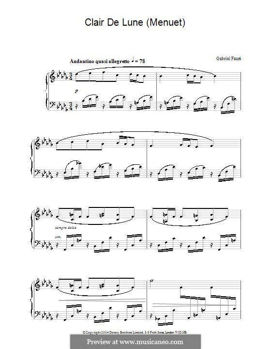 Clair de lune (Menuet): Для фортепиано by Габриэль Форе