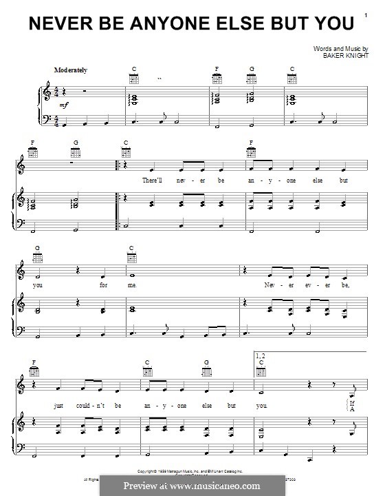 Never Be Anyone Else But You (Ricky Nelson): Для голоса и фортепиано (или гитары) by Baker Knight