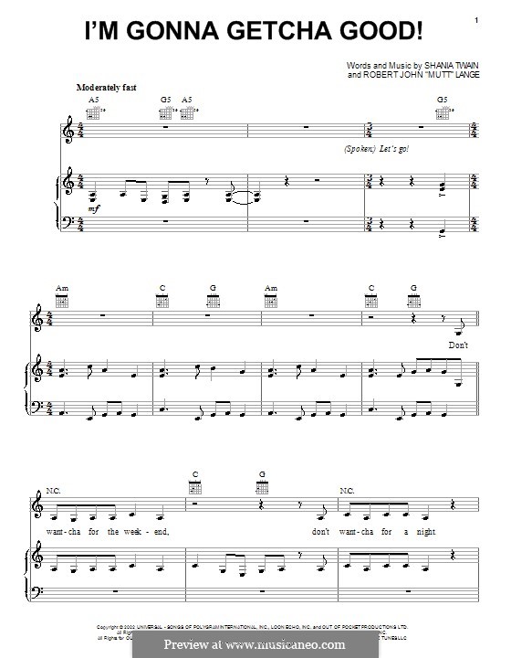 I'm Gonna Getcha Good!: Для голоса и фортепиано (или гитары) by Robert John Lange, Shania Twain