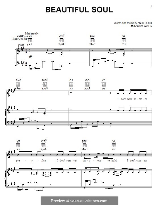 Beautiful Soul (Jesse McCartney): Для голоса и фортепиано (или гитары) by Adam Watts, Andrew Dodd
