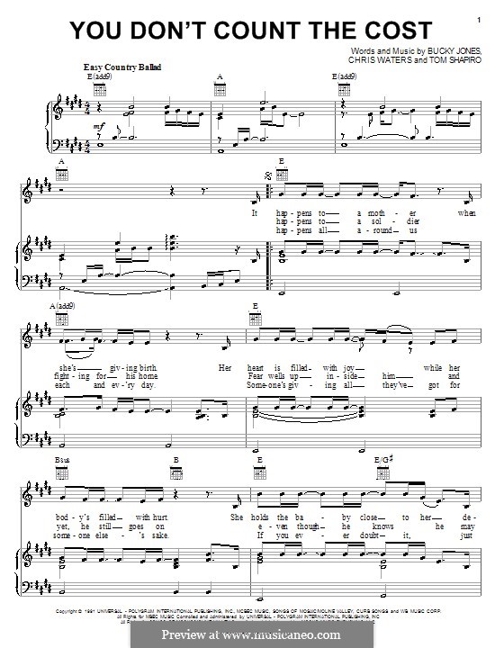 You Don't Count the Cost (Billy Dean): Для голоса и фортепиано (или гитары) by Bucky Jones, Chris Waters, Tom Shapiro