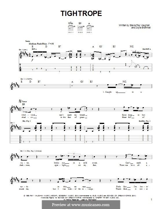 Tightrope (Stevie Ray Vaughan): Для гитары (очень легкая версия) by Doyle Bramhall