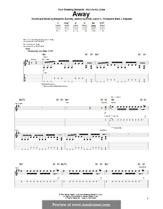 Away (Breaking Benjamin): Гитарная табулатура by Aaron C. Fincke, Benjamin Burnley, Jeremy Hummel, Mark J. Klepaski