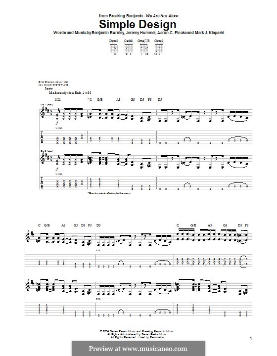 Simple Design (Breaking Benjamin): Гитарная табулатура by Aaron C. Fincke, Benjamin Burnley, Jeremy Hummel, Mark J. Klepaski