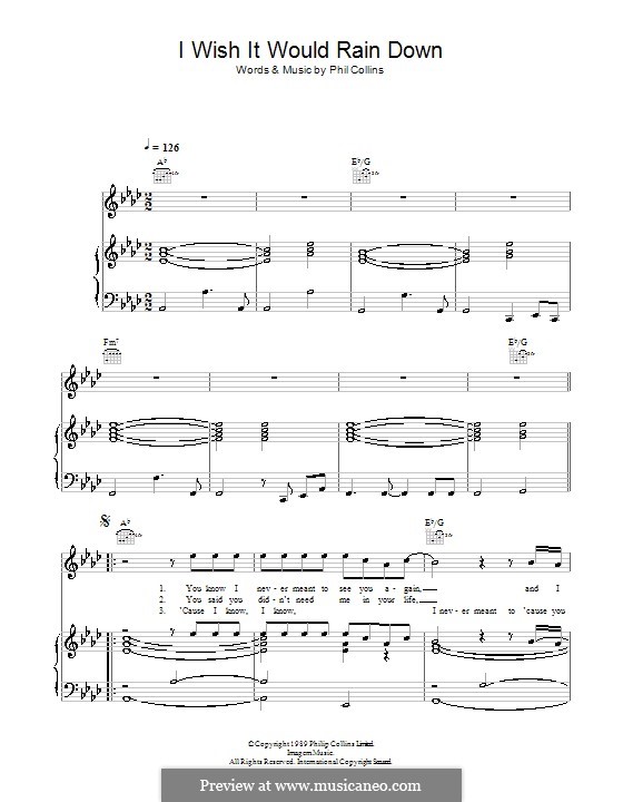 I Wish it Would Rain Down: Для голоса и фортепиано (или гитары) by Phil Collins
