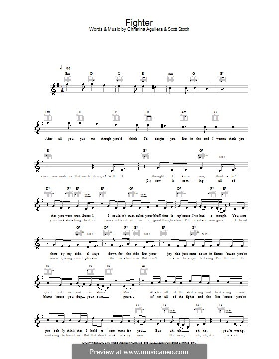 Fighter: Мелодия, текст и аккорды by Christina Aguilera, Scott Storch
