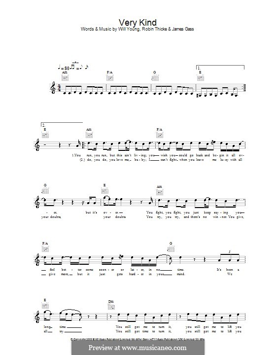 Very Kind: Мелодия, текст и аккорды by James Gass, Robin Thicke