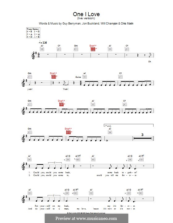 One I Love (Coldplay): Мелодия, текст и аккорды by Chris Martin, Guy Berryman, Jonny Buckland, Will Champion