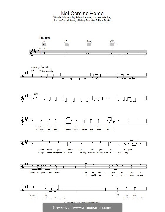 Not Coming Home (Maroon 5): Мелодия, текст и аккорды by Adam Levine, Jesse Carmichael, Ryan Dusick