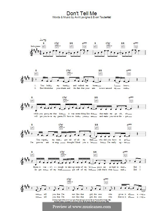 Don't Tell Me (Avril Lavigne): Мелодия, текст и аккорды by Evan Taubenfeld