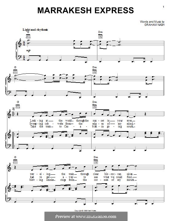 Marrakesh Express (Crosby, Stills & Nash): Для голоса и фортепиано (или гитары) by Graham Nash