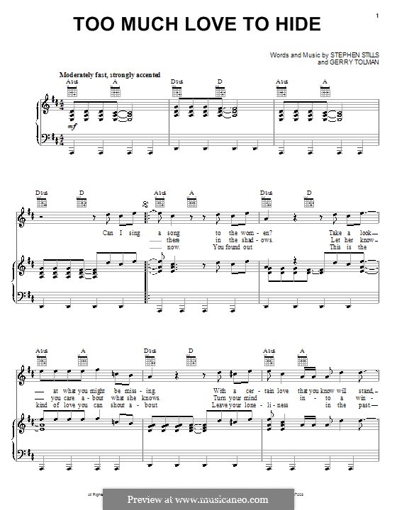 Too Much Love to Hide (Crosby, Stills & Nash): Для голоса и фортепиано (или гитары) by Gerry Tolman, Stephen Stills