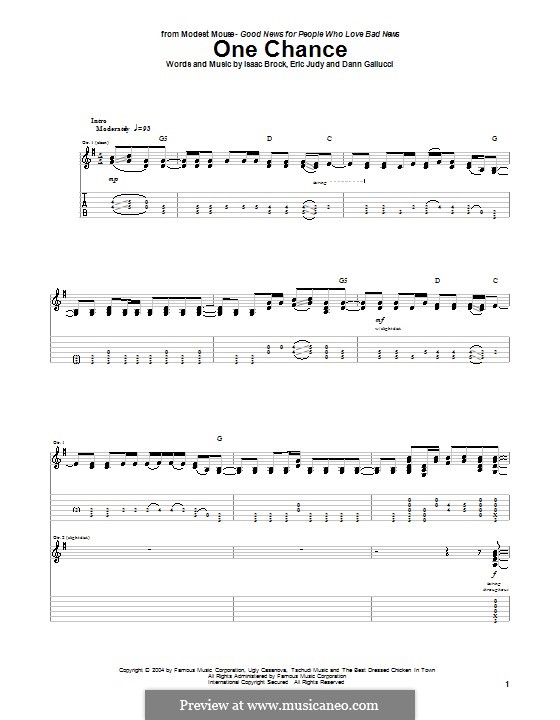 One Chance (Modest Mouse): Гитарная табулатура by Dann Gallucci, Eric Judy, Isaac Brock