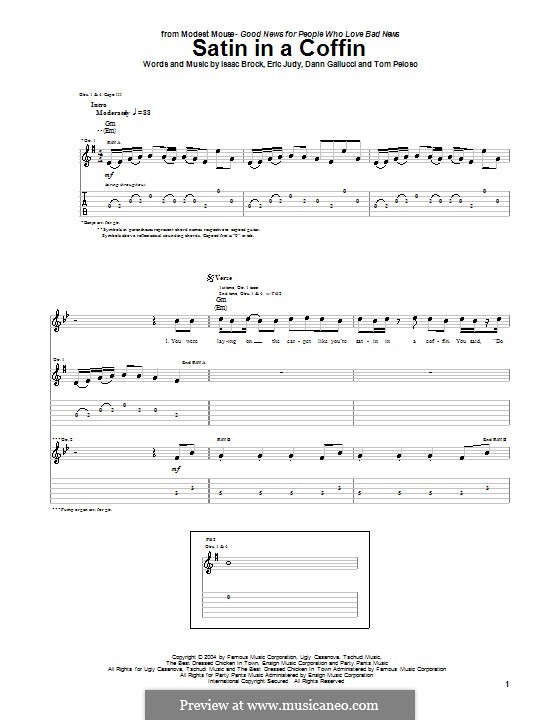 Satin in a Coffin (Modest Mouse): Гитарная табулатура by Dann Gallucci, Eric Judy, Isaac Brock, Tom Peloso