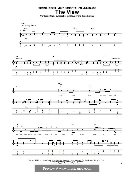 The View (Modest Mouse): Гитарная табулатура by Dann Gallucci, Eric Judy, Isaac Brock