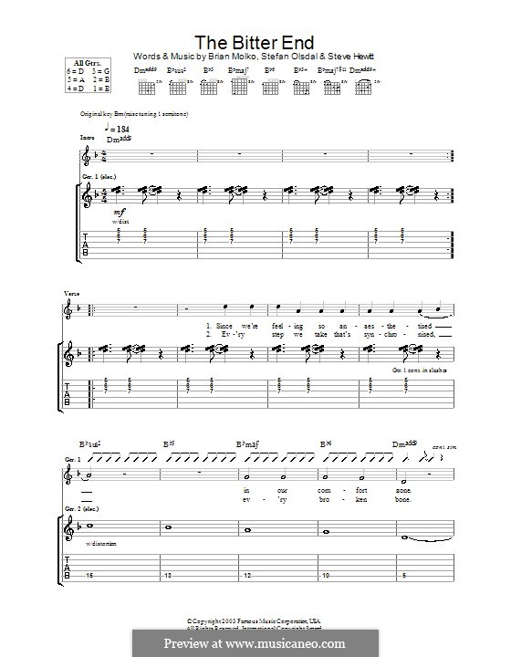 B. Molko, S. Olsdal, S. Hewitt The Bitter End (Placebo) ноты на MusicaNeo